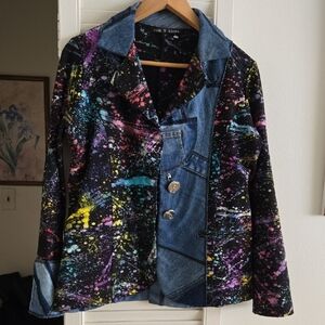 Rock N Karma Colorful Splatter Denim women's Jacket size L